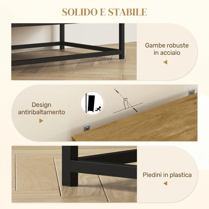 HOMCOM Credenza da Soggiorno a 2 Livelli con Ripiano Regolabile, in Legno e Acciaio, 80x40x78 cm, Marrone e Nero