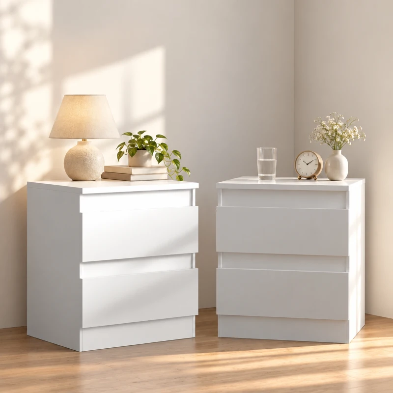 HOMCOM 2er-Set Nachttische, Beistelltische mit 2 Schubladen, moderner Stil, für Schlafzimmer, Wohnzimmer, 40 x 34 x 46,5 cm, Weiß