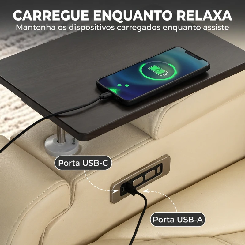 HOMCOM Cadeirão Relax Reclinável Elétrico com Aquecimento Lombar, Massagem por Vibração, Luz LED, Apoio para os Pés, USB e USB-C, Branco Creme