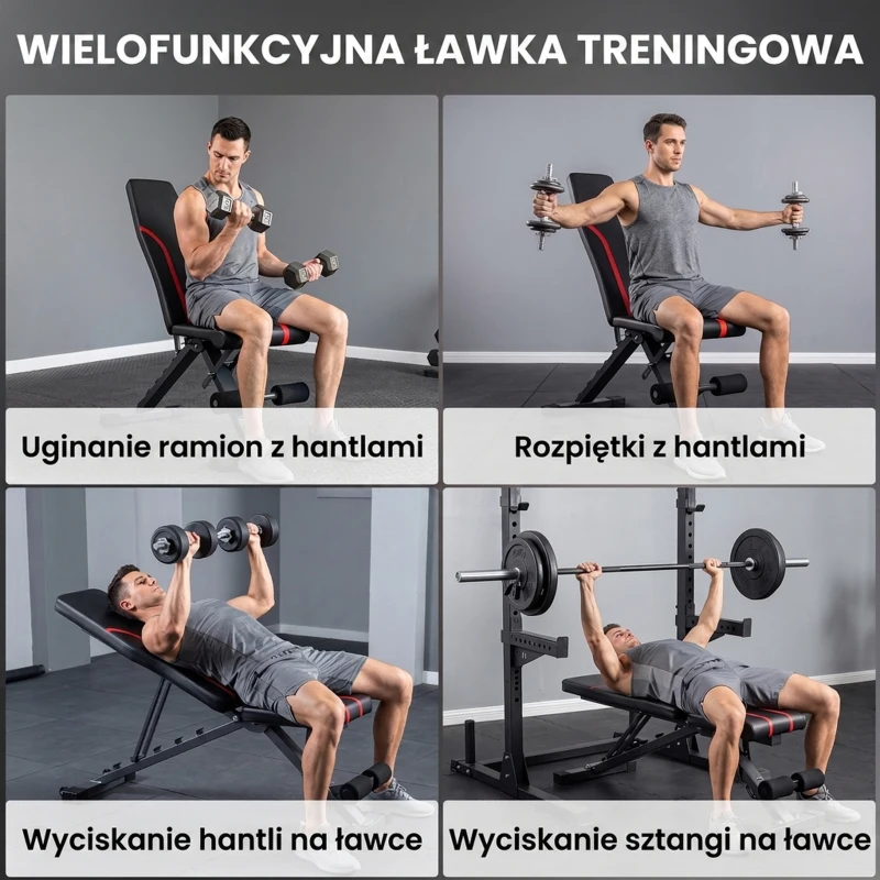 Składana ławka do ćwiczeń SPORTNOW, regulowana ławka do ćwiczeń z siedziskiem i oparciem o wielu kątach nachylenia, płaska lub skośna ławka do ćwiczeń siłowych w domowej siłowni, czarna