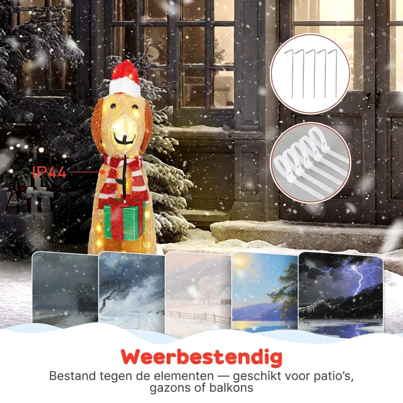 Outsunny Kerstdecoratie, verlichte kerstpuppy met 74 warmwitte LED-lampjes, 64 x 20 x 70 cm, Geel