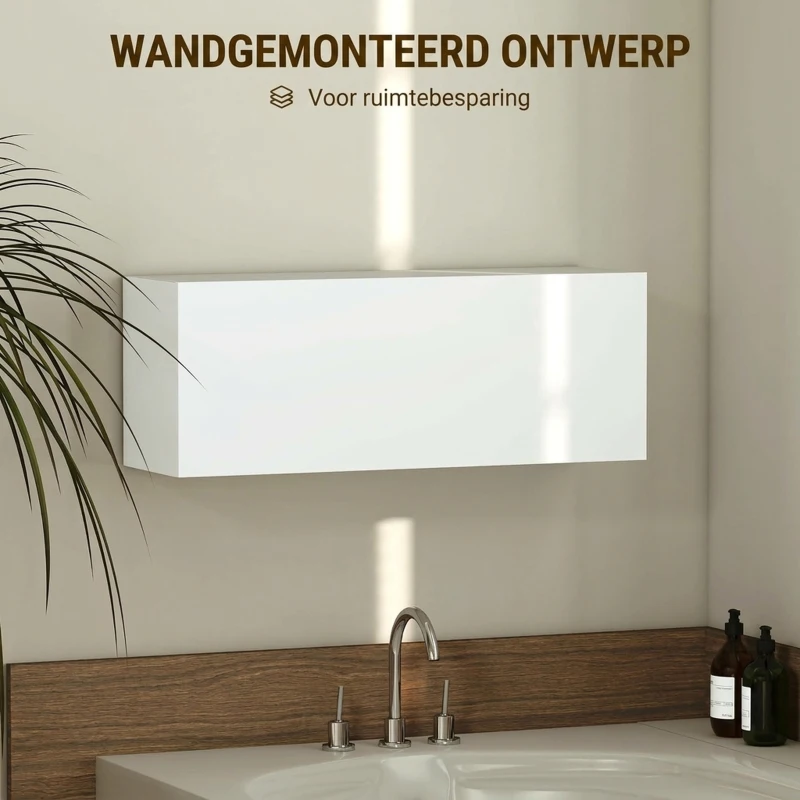 HOMCOM Badkamerkast Hangkast Wandkast met naar boven klappende deur, gasveer, legplank 80 x 25 x 30 cm Wit