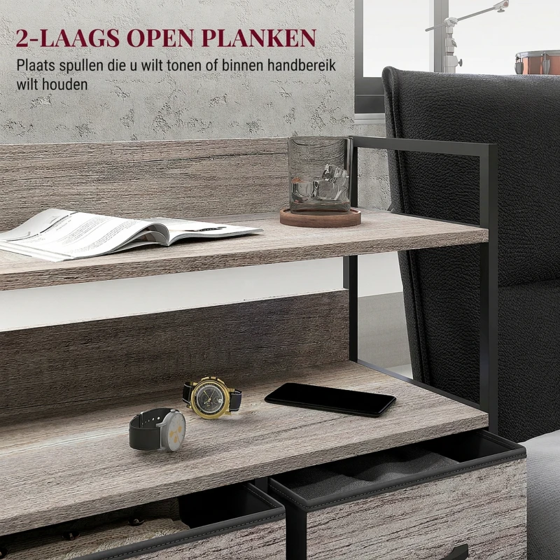 HOMCOM Stoffen Ladekast, 5 Opvouwbare Laden, 2 Schappen, Stalen Frame, 98 x 29 x 85 cm, Grijs