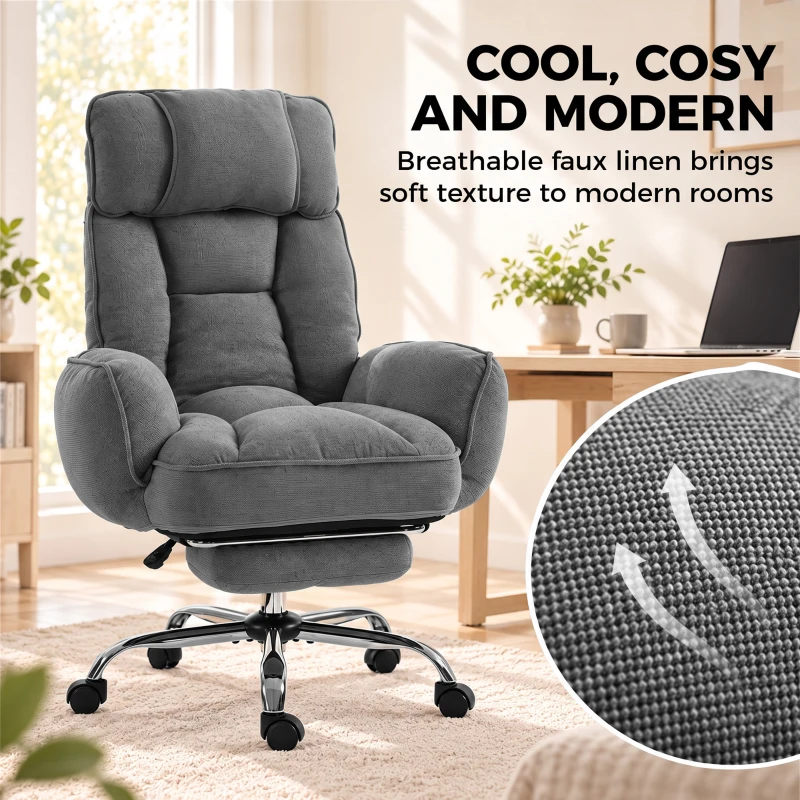 HOMCOM Executive Office Chair Height Adjustable Desk Chair Reclining Flip-up Armrest Footrest, Dark Grey
