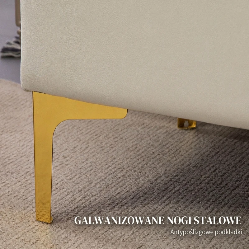 HOMCOM Ławka z przestrzenią do przechowywania, obita aksamitem, z metalowymi nogami, do salonu, sypialni, przedpokoju, 120 x 44 x 44,5 cm, Kolor beżowy