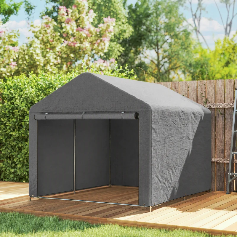 Outsunny Abri de jardin tente de stockage imperméable abri porte enroulable fermeture éclair, 200 x 238 x 183 cm, gris clair