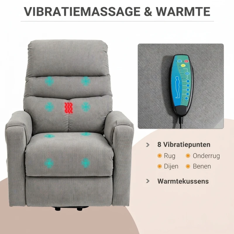 HOMCOM tv-stoel opstahulp stoel met massagefunctie verwarming donkergrijs(m-6)