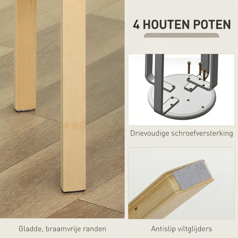 HOMCOM Gepolsterde Krukken in een 4-pack, stapelbaar, gelakt oppervlak, houten poten, Crèmewit(m-6)