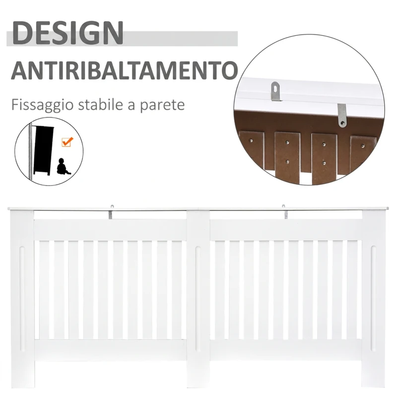 HOMCOM Copritermosifone a Doghe in MDF per Casa e Ufficio, 172x19x81 cm, Bianco