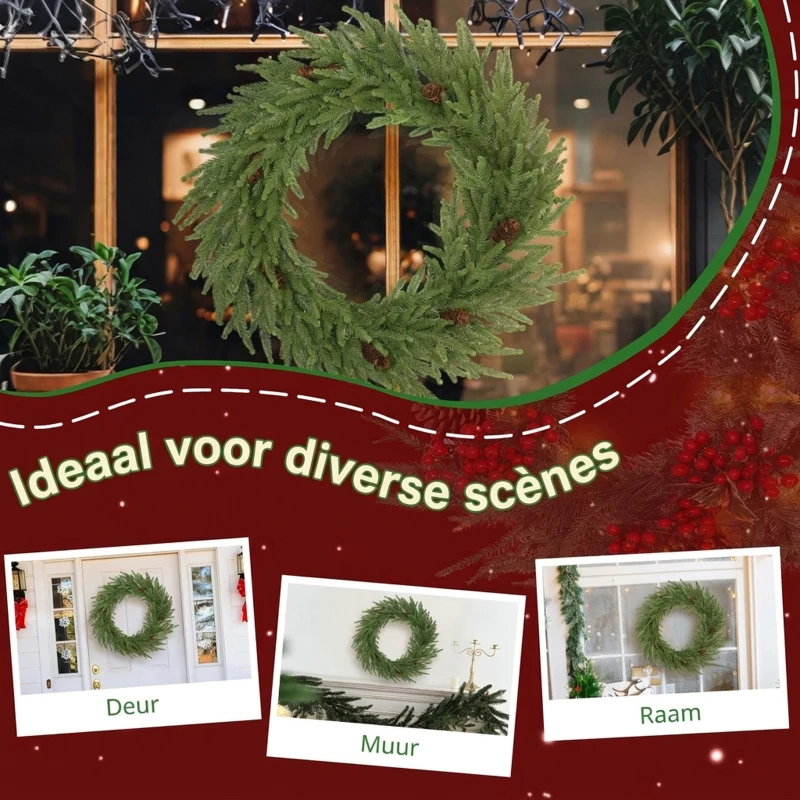 HOMCOM Kerstkrans met dennenappels Ø60 cm – kunstkrans, groen