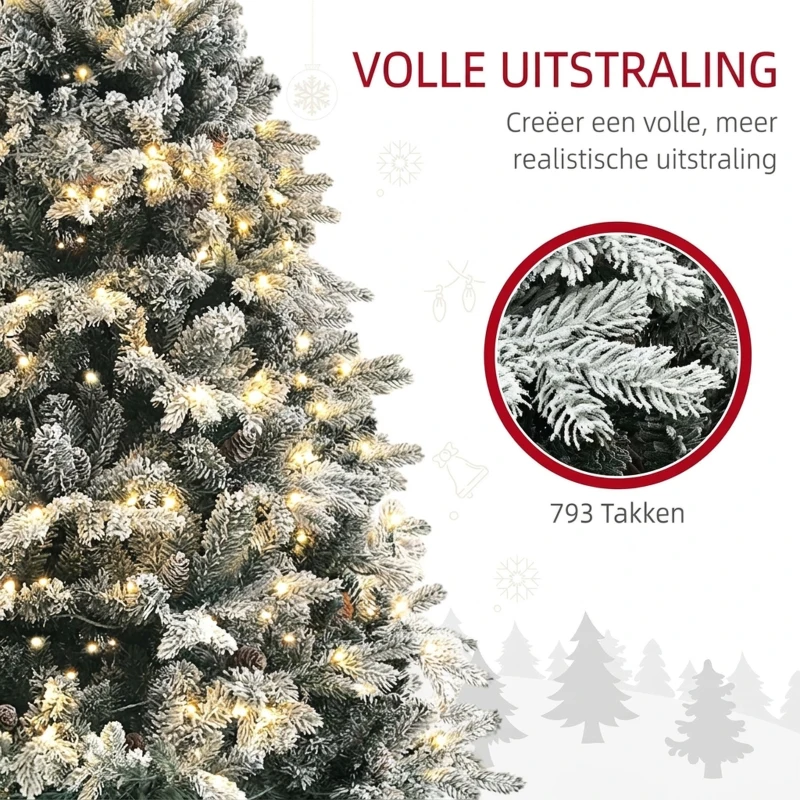 HOMCOM Kunstkerstboom 180 cm met 793 takken, kunstsneeuw en opklapbare metalen standaard – Winterse kerstdecoratie, Groen