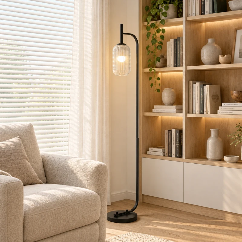 HOMCOM Lampadar de podea living lampă de podea cu abajur din sticlă texturată întrerupător la picior 29 x 25 x 152 cm metal negru