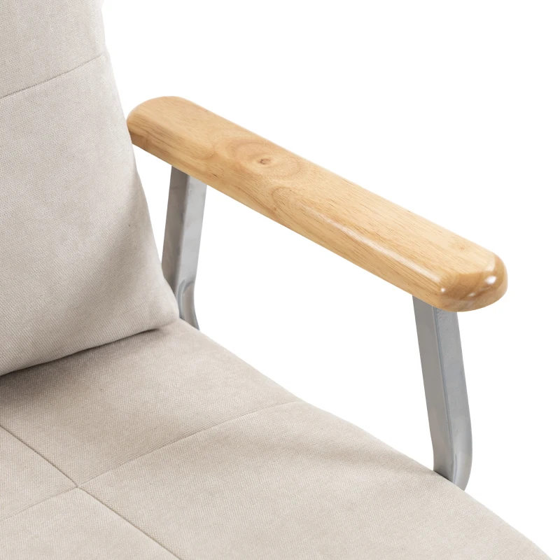 HOMCOM Poltrona-Cama em Veludo com Encosto Ajustável, Almofada e Braços em Madeira para Sala ou Quarto, Creme
