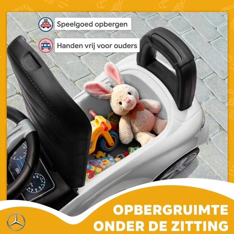 AIYAPLAY kinderauto met Mercedes Benz licentie, met toeter en opbergruimte, 65x28x39 cm, Wit