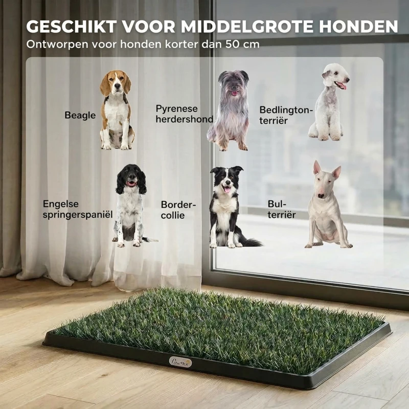PawHut Honden-wc 76 x 50,5 cm met 2 kunstgras matten, wasbare puppytoilet voor honden, voor balkon, thuis, zwart + groen