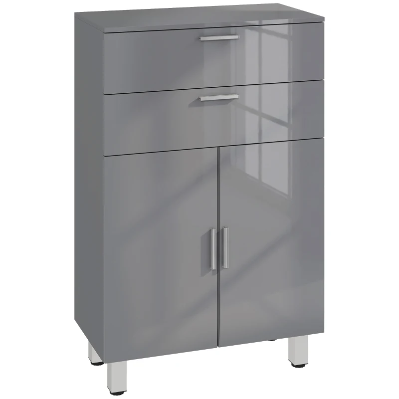 kleankin Badkamerkast, badkamercommode met 2 lades, verstelbare plank, hout, grijs