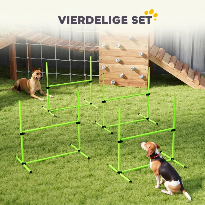 PawHut Agility-set voor honden 4-delig in hoogte verstelbare agility-uitrusting met 4 hindernissen draagtas 99 x 65 x 94 cm Groen