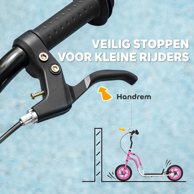 AIYAPLAY Kinderroller met verstelbaar stuur, grote wielen, parkeerstandaard, handrem, voor kinderen van 5-12 jaar, Roze(m-5)
