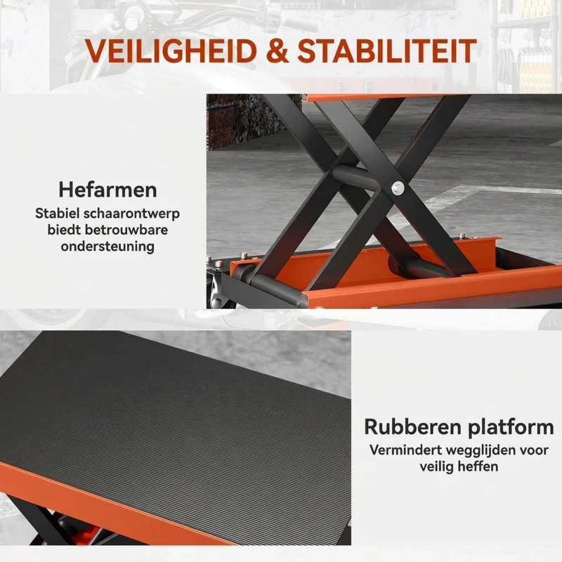 HOMCOM Motorfietslift 500 kg Capaciteit 135-390 mm Verstelbare Hoogte Staal Oranje(m-7)