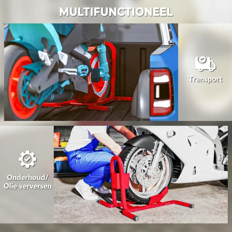 HOMCOM Motorstandaard voor 17-21", 430-530 mm voorwiel, instelbaar, van metaal Rood