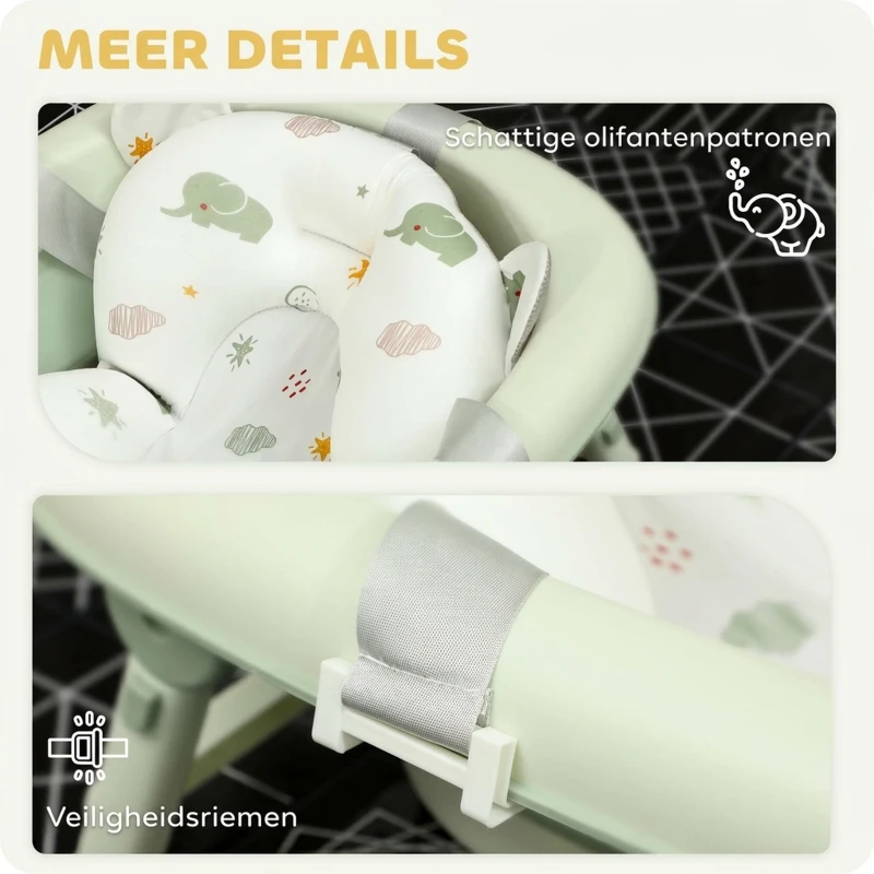 AIYAPLAY Babybadkuip, Opvouwbaar, Antislip Bodem, Olifanten-Badkussen, 86 x 53 x 25,5 cm, Groen