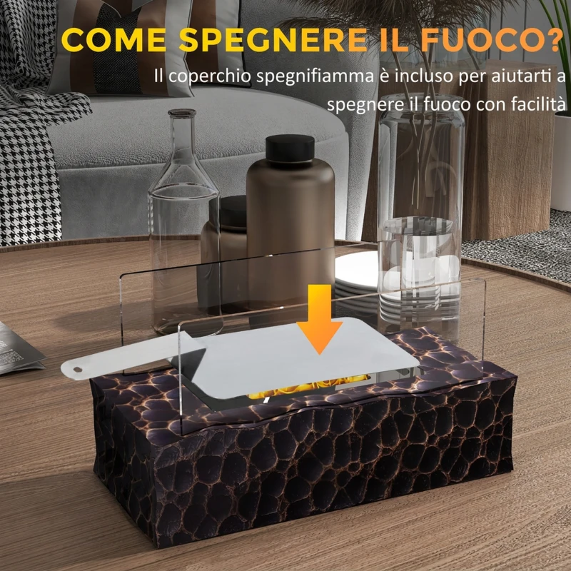 HOMCOM Camino a Bioetanolo da Tavolo con Bruciatore da 1.15L e Pannello in Vetro, 33x16x18cm, Nero