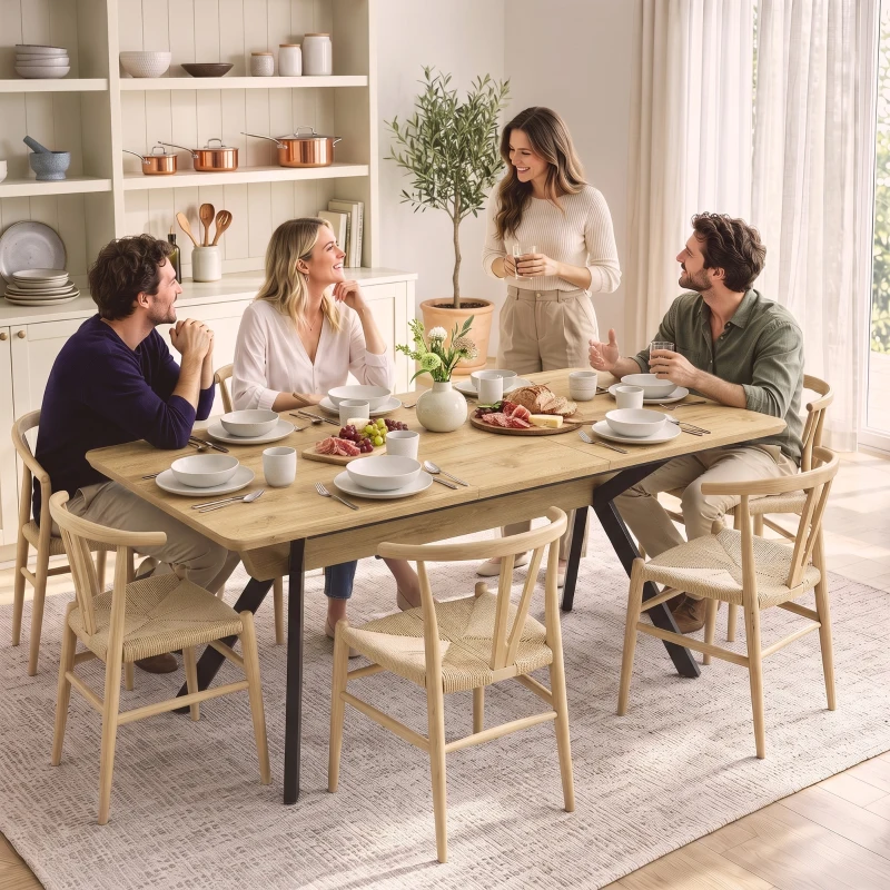 HOMCOM Mesa de Jantar Extensível 4-6 Pessoas, Mesa de Cozinha em Madeira 130-170x80x76 cm, Carvalho e Preto