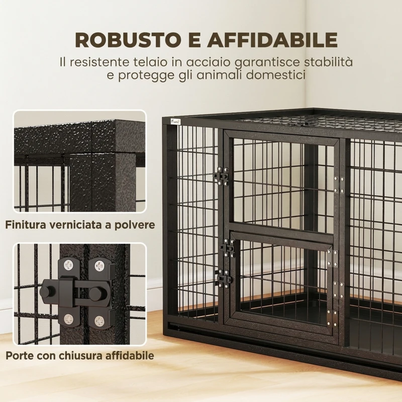 PawHut Gabbia per Cani Robusta, 94x60x64 cm, con Vassoio Rimovibile.