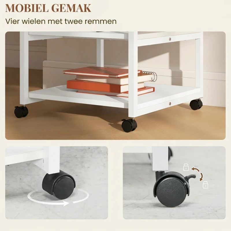 HOMCOM Printerstandaard met Wielen, Driedelige Printerhouder Staal, 50 x 50 x 52,5 cm(m-5)