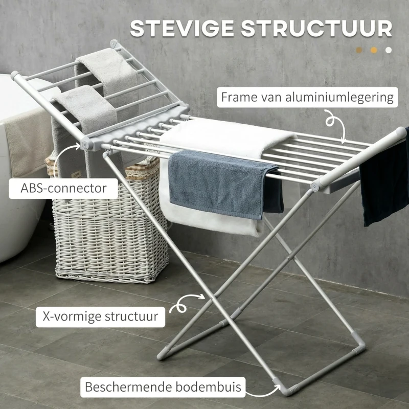 HOMCOM Droogrek met Verwarming, 45-55 ℃, Opvouwbaar, 144L x 53B x 96H cm(m-7)