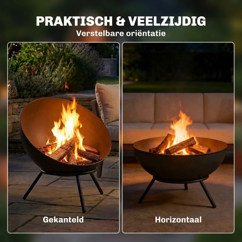Outsunny Vuurkorf 60 x 53 x 66cm verstelbaar vuurplaats met vuurhaak koolstofrooster standaard zwart