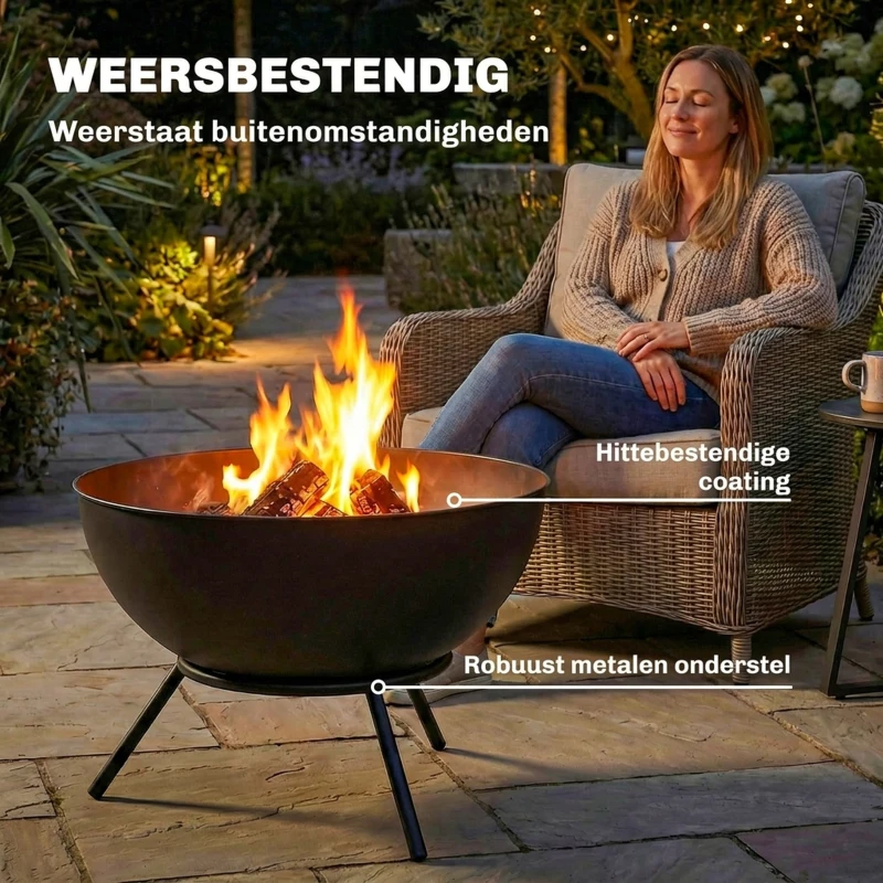 Outsunny Vuurkorf 60 x 53 x 66cm verstelbaar vuurplaats met vuurhaak koolstofrooster standaard zwart