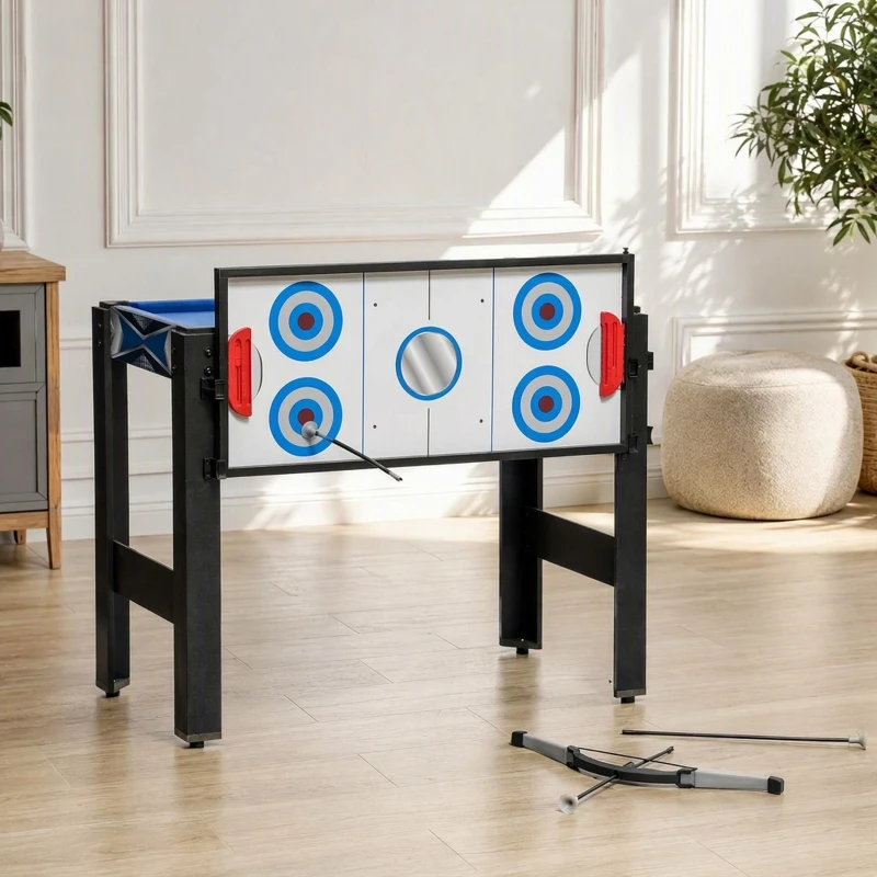 SPORTNOW 5-in-1 Speeltafel, Biljart, Tafeltennis, Hockey, Basketbal, Boogschieten, Inclusief Accessoires, MDF, Kunststof, Blauw(m-7)