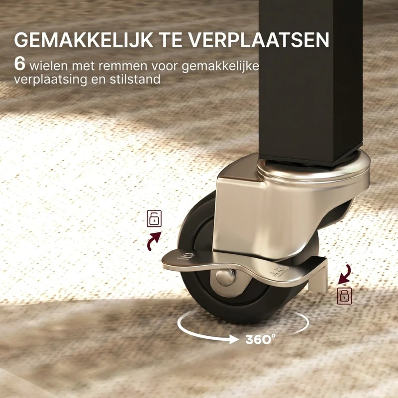 HOMCOM Opklapbare Eettafel, Geschikt voor tot 6 Personen, met 6 Wielen en Remmen, voor Kleine Ruimtes, Bruin(m-5)