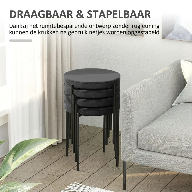HOMCOM Eetkamerstoel Accentstoel Keukenstoelen, 41,5 cm x 41,5 cm x 46 cm, Zwart