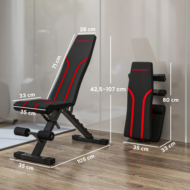SPORTNOW Klappbare Workout-Bank, 6-stufige Rückenlehne, 4-stufiger Sitz, Metall, gepolstert, Schwarz