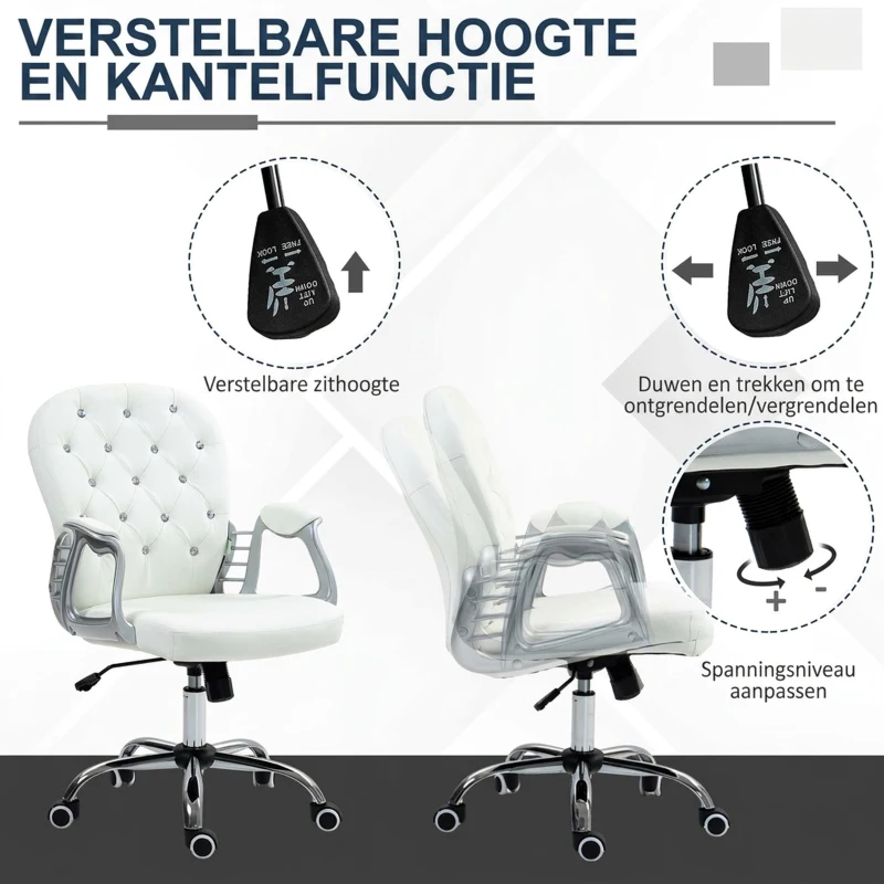 Vinsetto Bureaustoel, Ergonomische Bureaustoel met Armleuning, Gevoerde Rugleuning Wit(m-4)