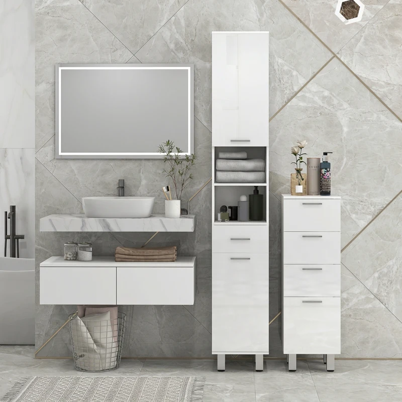 Kleankin Badkamerkast, Badcommode, met Planken en Lade, Verstelbaar, Wit