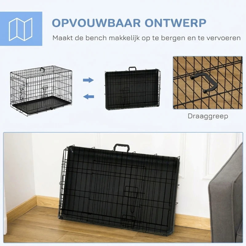 PawHut transportkooi transportbox draadkooi hondenbox kooi metaal inklapbaar