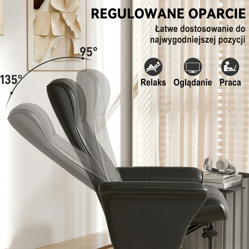 Fotel relaksacyjny z podnóżkiem, obrotowy, funkcja leżenia