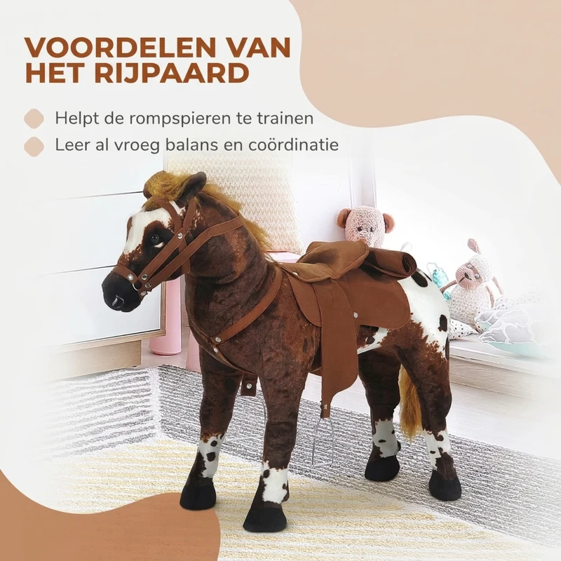 HOMCOM Schommelpaard pluche schommeldier paard liedjes speelgoed kinderen babyschommel(m-6)