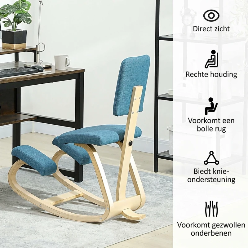 HOMCOM Ergonomische kniekruk, gezondheidsstoel voor thuis, kantoor, meditatie Donkerblauw