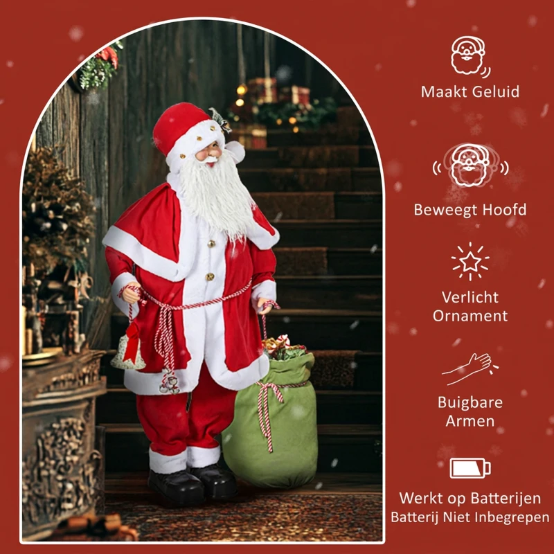 HOMCOM Kerstmanfiguur, beweeglijk, met geluidssensor, lachen & muziek, 140 cm, Rood