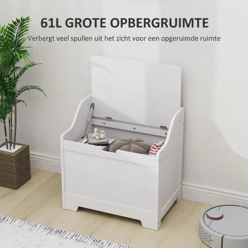 HOMCOM Opbergkist, Houten Kist met Deksel, Ruim, Modern Ontwerp, Wit