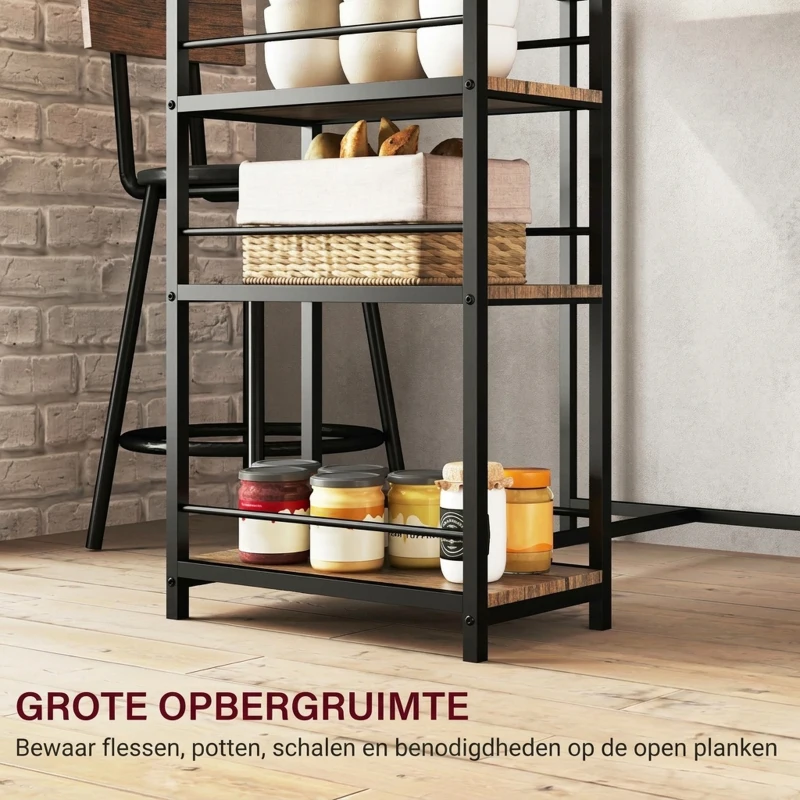 HOMCOM 3-delige eettafelset met bartafel en 2 stoelen, klein keukenset met zijplanken, MDF, metaal, zwart