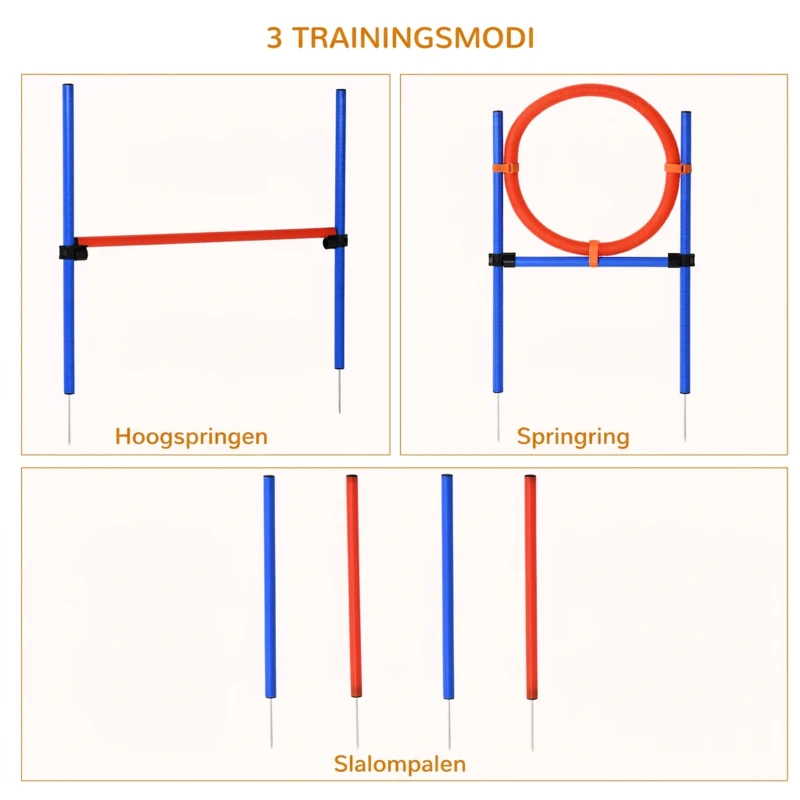 PawHut behendigheidsset slalompalen springring
