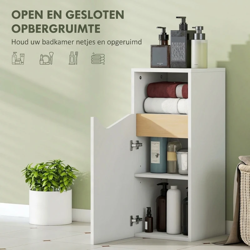 HOMCOM Badkamerkast smal badkast met verstelbare planken, open vak 30 x 30 x 71,5 cm Wit