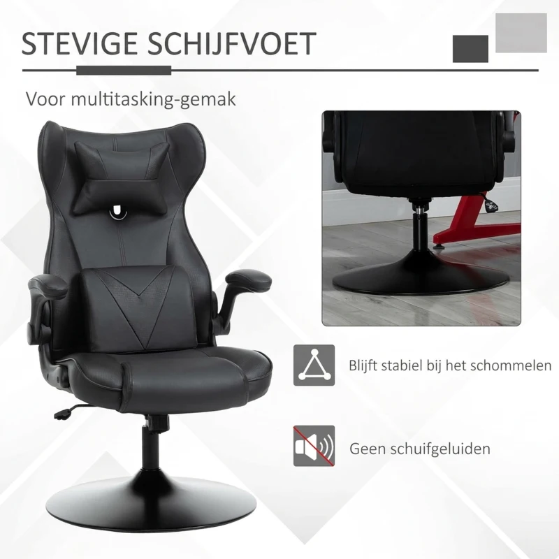 HOMCOM gamestoel computerstoel lendenkussen in hoogte verstelbaar metaal zwart(m-5)