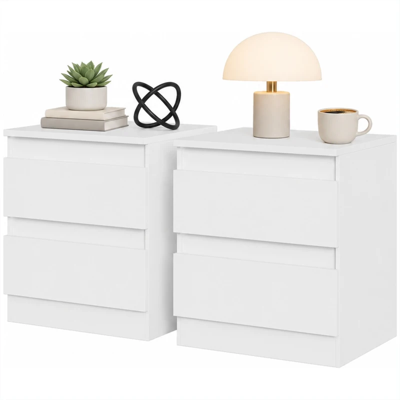 HOMCOM Set de 2 Noptiere, Noptiere cu 2 Sertare, Stil Modern, pentru Dormitor, Living, 40 x 34 x 46,5 cm, Alb