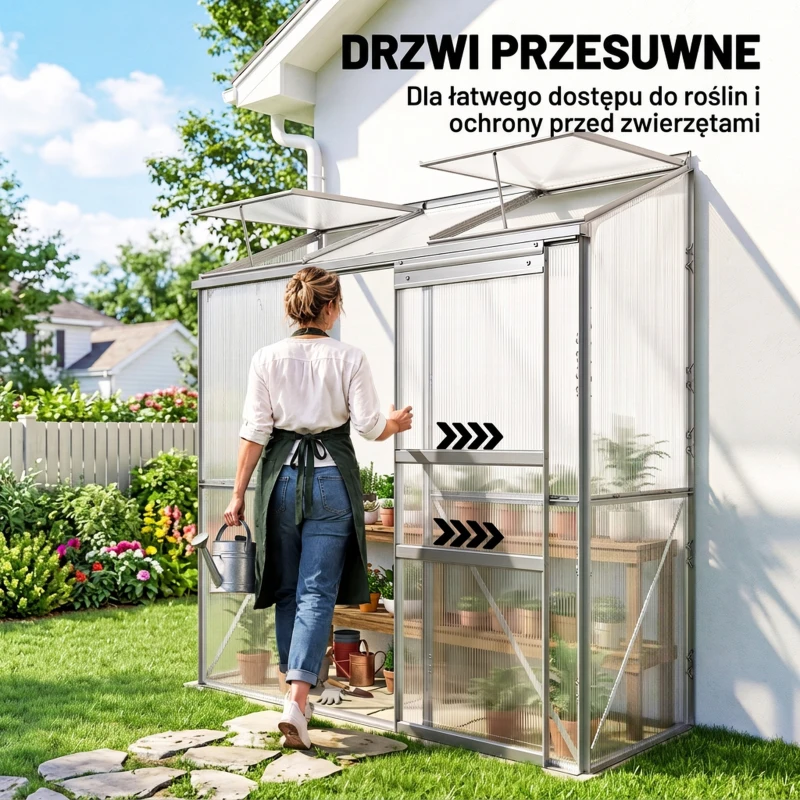 Outsunny Szklarnia z drzwiami przesuwnymi, okno dachowe, aluminium